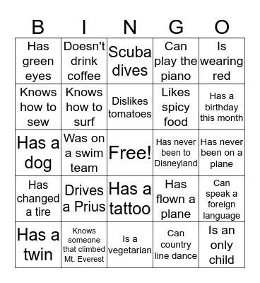 Icebreaker Bingo Card
