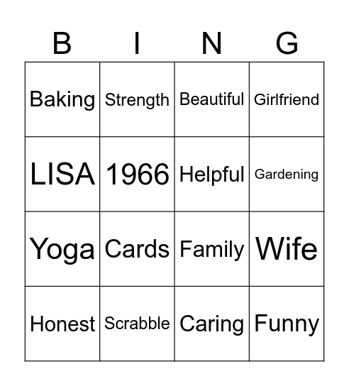 Lisa's Birthday BINGO Card