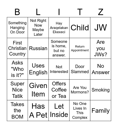 Blitzkrieg Bingo Card
