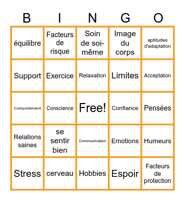 Mental Health Bingo Card