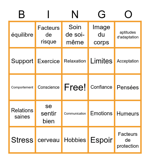 Mental Health Bingo Card