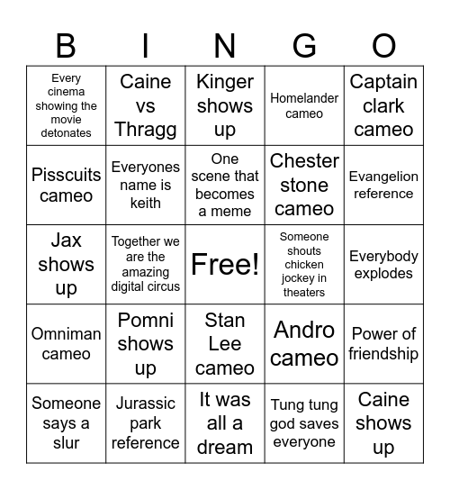 TADC MOVIE BINGO Card