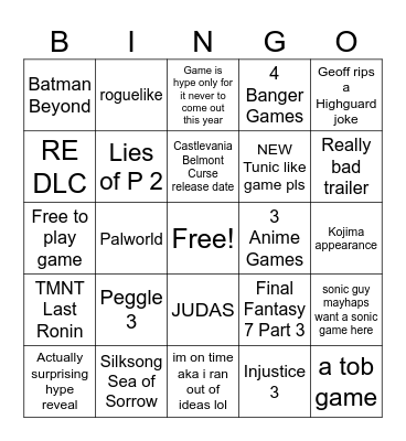 Summer Game Fest 2026 Bingo Card