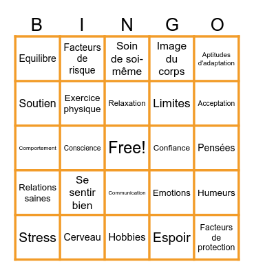 Mental Health Bingo Card