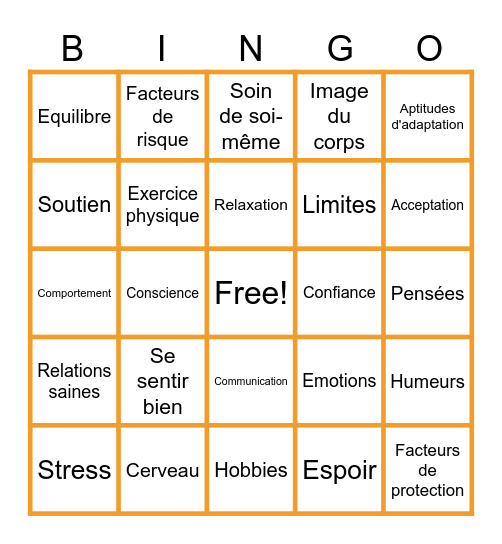Mental Health Bingo Card