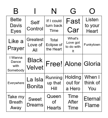 Ladies of the 80s Game 1 Bingo Card