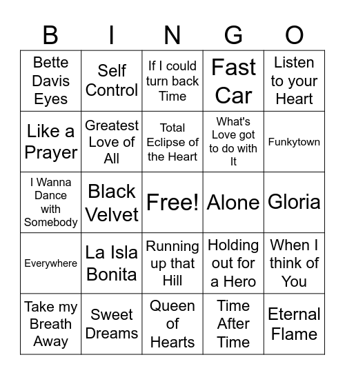 Ladies of the 80s Game 1 Bingo Card