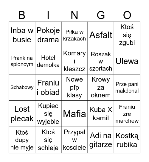 Wycieczka podlasie Bingo Card