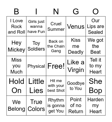 Ladies of the 80s Game 3 Bingo Card