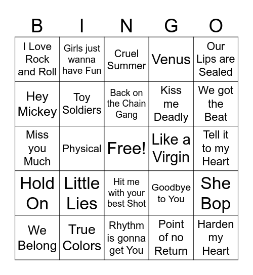 Ladies of the 80s Game 3 Bingo Card