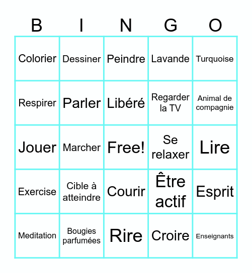 Destress Bingo Card