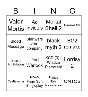 summer game fest Bingo Card