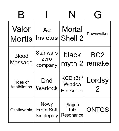 summer game fest Bingo Card