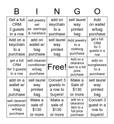 KPI Kate Spade Bingo Card