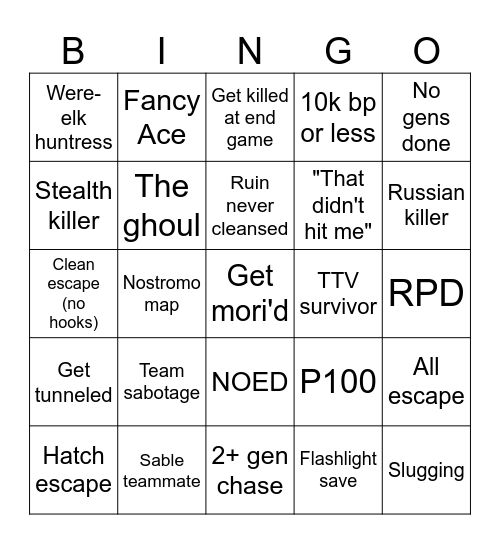 Survivor Bingo Card