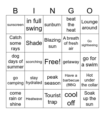 Summer Vocabulary and Expressions Bingo Card