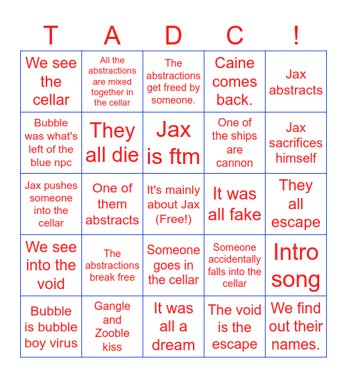Tadc bingo Card