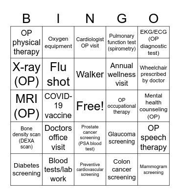 Medicare Part B Bingo Card