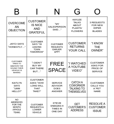 JUNE SERVICE Bingo Card