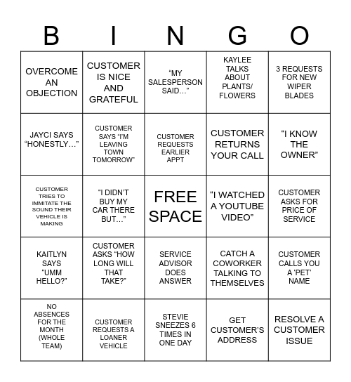 JUNE SERVICE Bingo Card