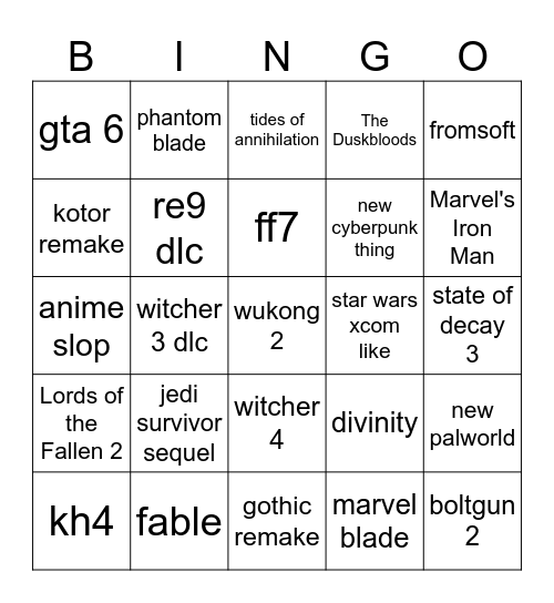 summer game fest poggers Bingo Card