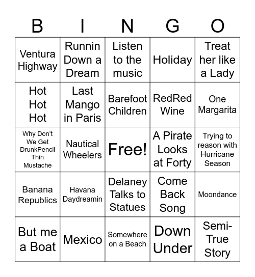 (a) Parrothead Rd 2 Bingo Card