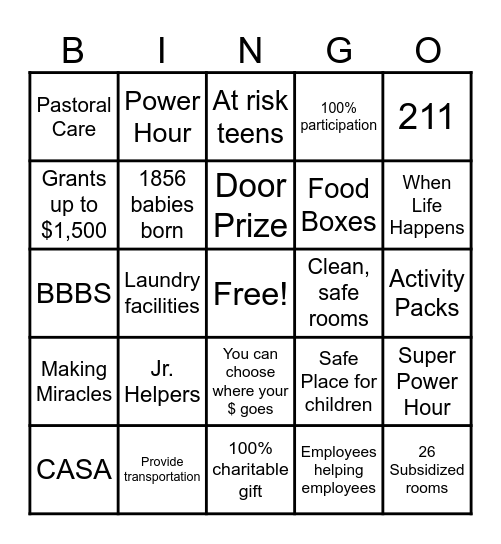 Spirit of Giving Bingo Card