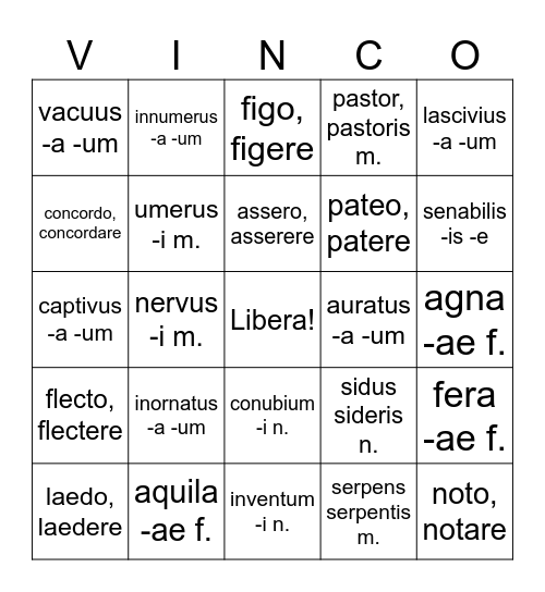 Latin 4: D & A EOCA Vocab Review Vinco (Bingo) Bingo Card