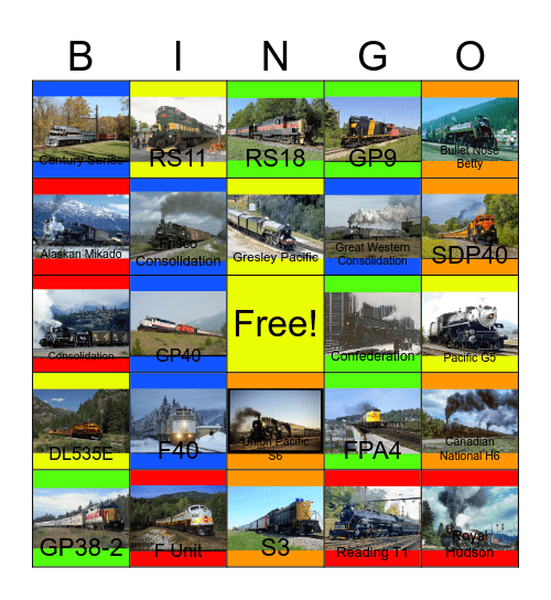 Steam and Diesel Excursions in Canada Bingo Card