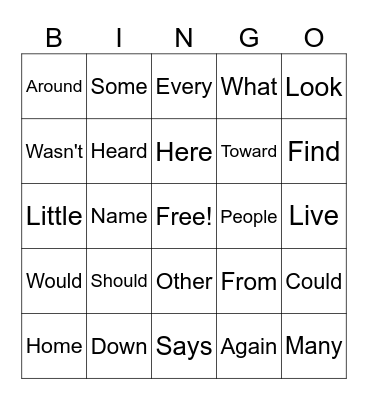 Sight Word Bingo! Bingo Card