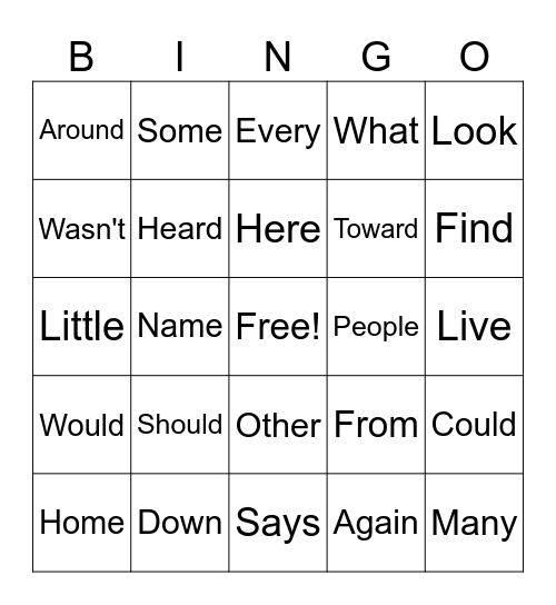 Sight Word Bingo! Bingo Card