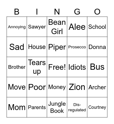 What’s she gonna say next?! Bingo Card