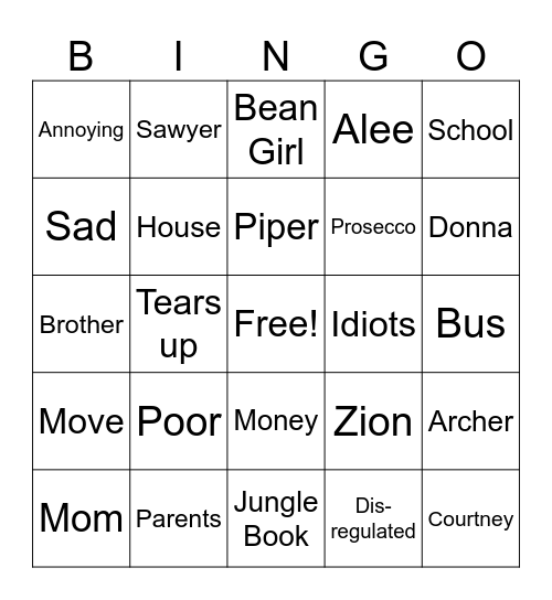 What’s she gonna say next?! Bingo Card
