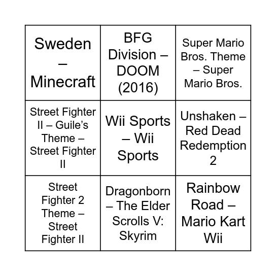MB 52 Bingo Card