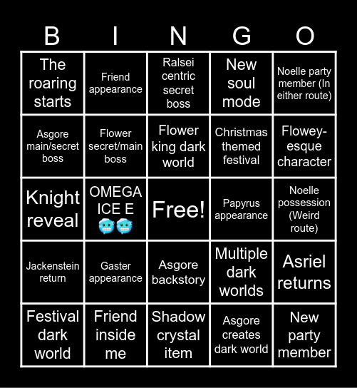 DELTARUNE Chapter 5 Bingo Card
