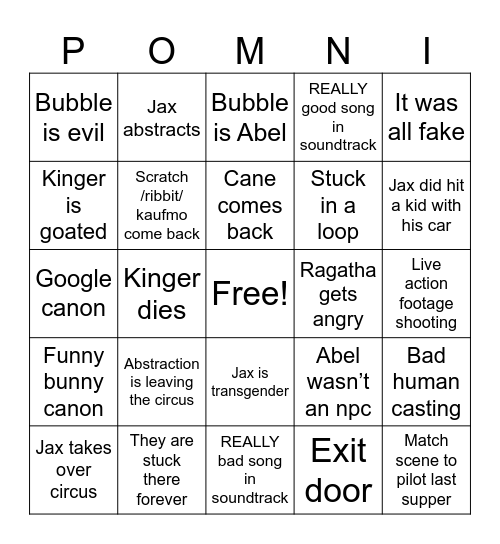 TADC FINALE Bingo Card