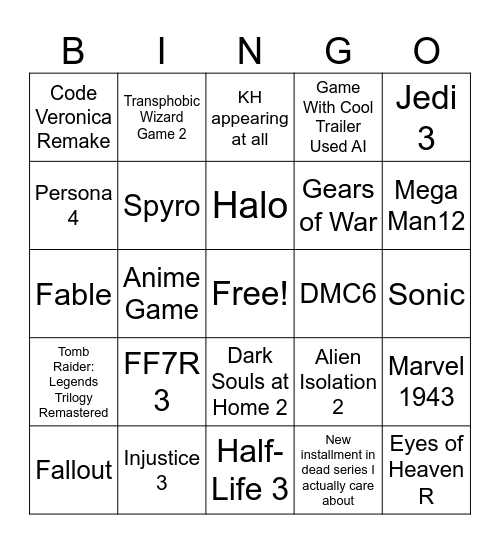 Summer Game Fest 2026 Bingo Card