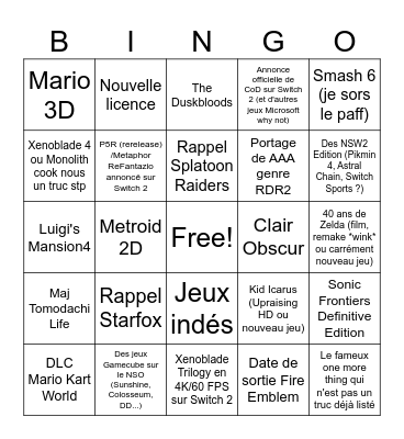 Bingo Nintendo Direct Bingo Card