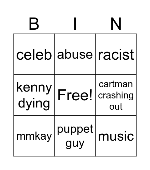 south park Bingo Card