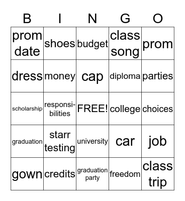 Graduation Bingo Card