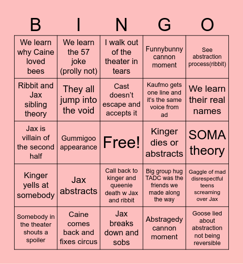 SV’s Theater TADC Finale Bingo Card