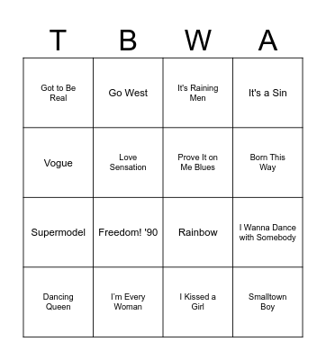 TBWA Pride Music Bingo Card