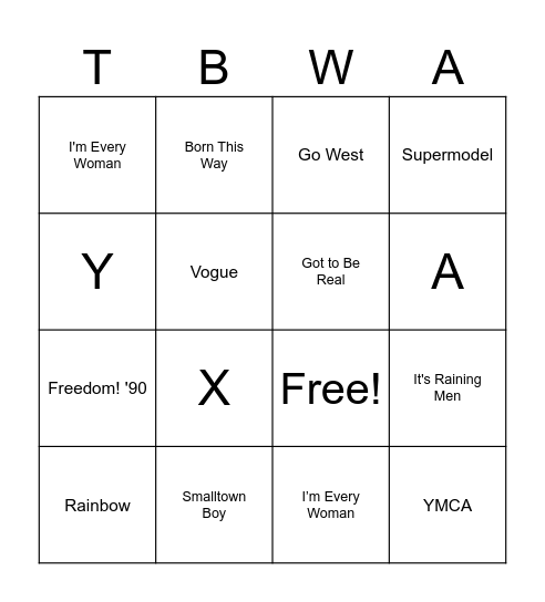 TBWA Pride Music Bingo Card