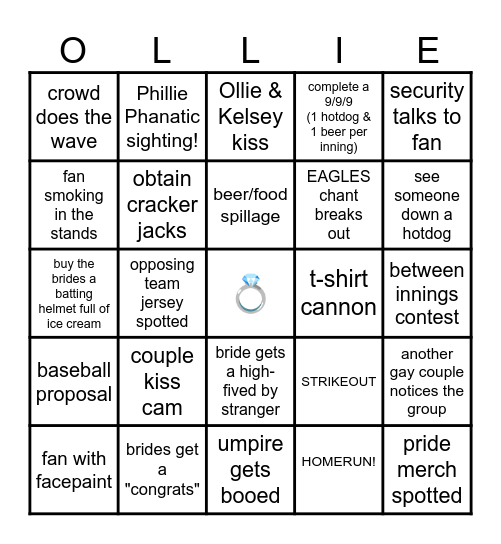 Ollie's Bachelorette Bingo Card