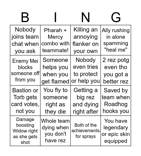 Mercy Player Bingo Card