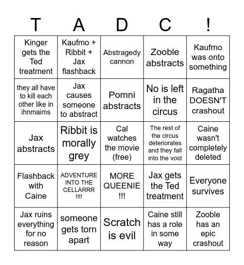 CAL'S TADC : THE LAST ACT BINGO !!!!!!!!!!! Bingo Card