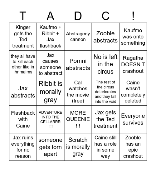CAL'S TADC : THE LAST ACT BINGO !!!!!!!!!!! Bingo Card