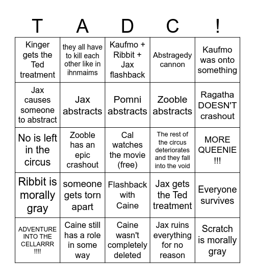 CAL'S TADC : THE LAST ACT BINGO !!!!!!!!!!! Bingo Card