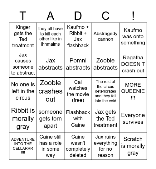 CAL'S TADC : THE LAST ACT BINGO !!!!!!!!!!! Bingo Card