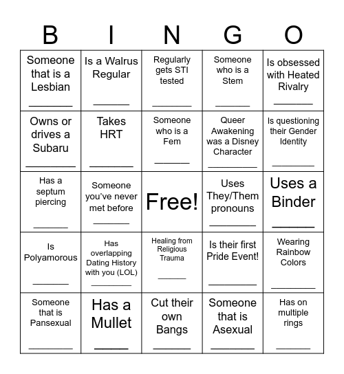 QUEER PROM BINGO Card